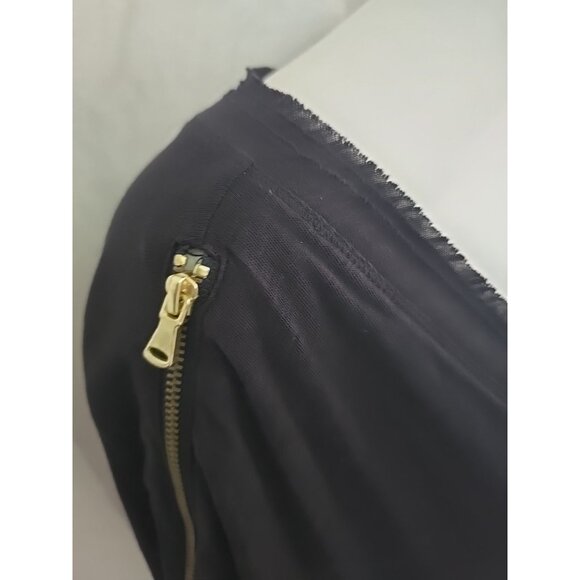 Rachel Roy Women V-Neck T Shirt Cold Zip Open Cold Shoulders Black Large Sexy - Picture 7 of 14